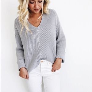 Free People La Brea V-Neck Sweater Grey Medium